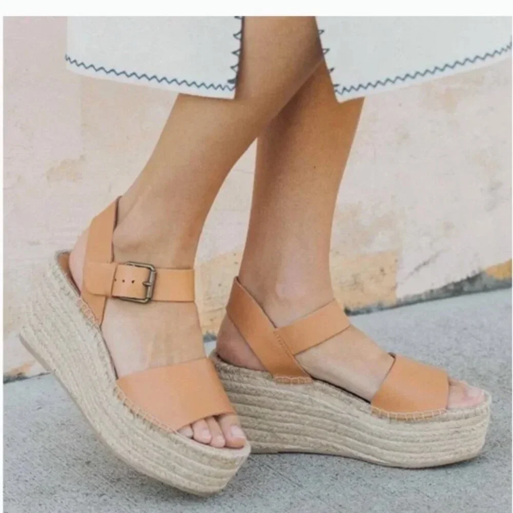 Soludos Minorca Leather Espadrille Platform Sandals Size 8